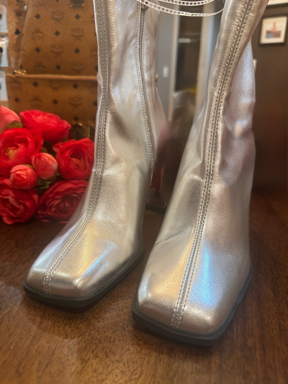 Gianni Bini Silver Metallic Square-Toe Ankle Boots